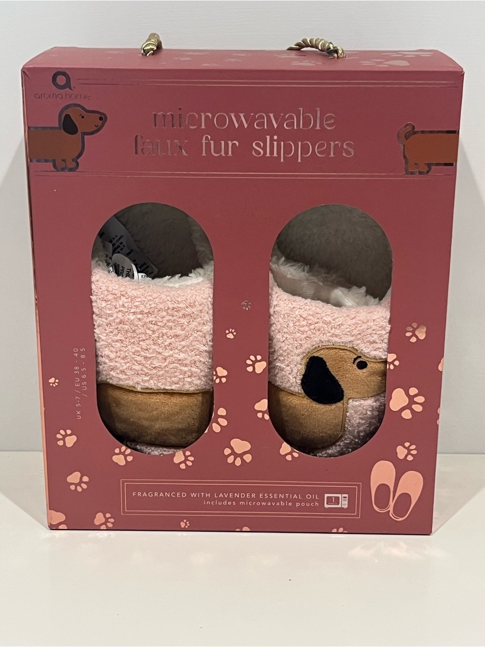 Aroma Home Pink and Brown Microwavable Faux Fur Pet Slippers